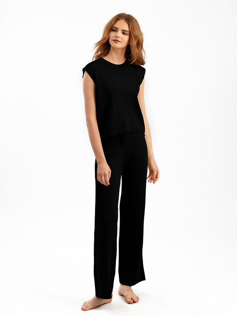Kadın rahat rahat iki parçalı takım elbise büyük boy düz renk moda takım elbise_voghion.com