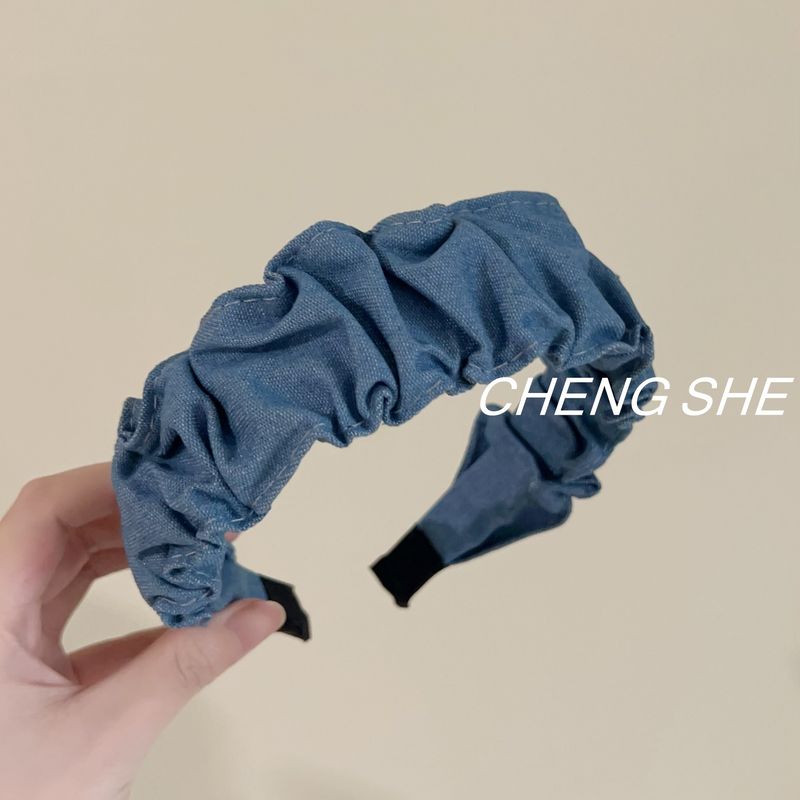 Fascia per capelli con bordo largo ed elegante in tessuto denim, con corona alta, versatile, per esterni, con clip, per donna_voghion.com