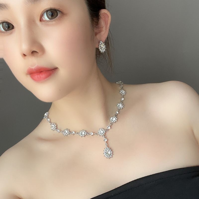 Orecchini di cristallo, collana, set di gioielli, forniture per matrimoni, accessori da donna super scintillanti_voghion.com