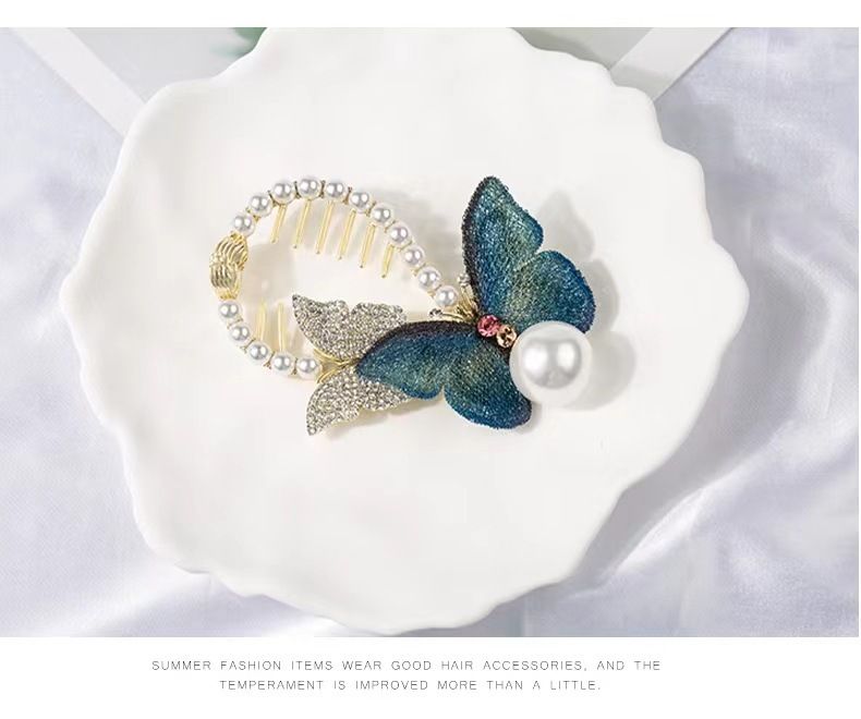 Clip per capelli con strass in stile vintage, con ricamo a farfalla, con fermaglio per capelli con fibbia, disco per capelli con testa a sfera e senso avanzato, accessori per capelli_voghion.com