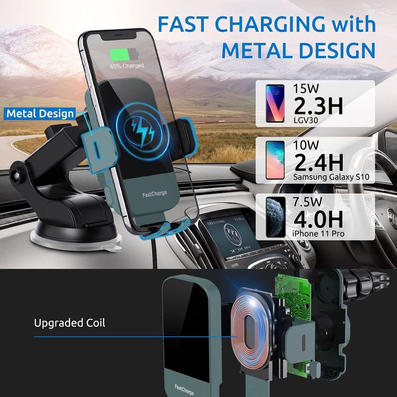 Caricabatterie wireless per auto 15 W, carica rapida, bloccaggio automatico, supporto per telefono, parabrezza_voghion.com