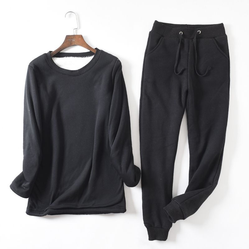Dametøj Vinterstil plus fløjlstyk varm fleecetrøje + elastisk talje slim fit joggingbukser i to dele_voghion.com