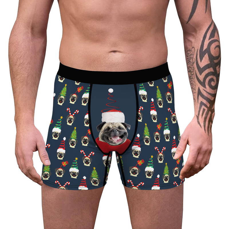 2024 New Christmas Dog Digital Print Men's Breathable and Comfortable Flat Corner Pants with Bottom Fit Underwear_voghion.com