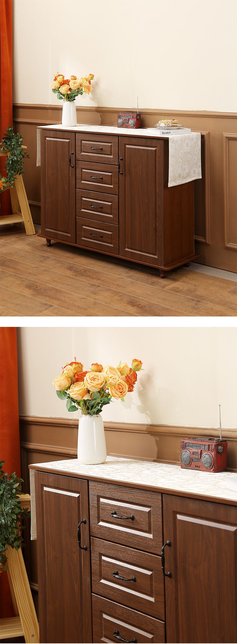 Bestickter Tischläufer – Goldfolie und Blumenstickerei, dekorativer Läufer für Couchtisch, Esstisch und Sideboard_voghion.com