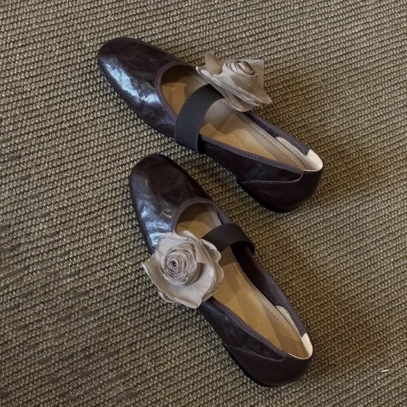 2025 New Style One-Strap Detachable Flower Single Women Flat Shallow Mouth Ballet Shoes_voghion.com