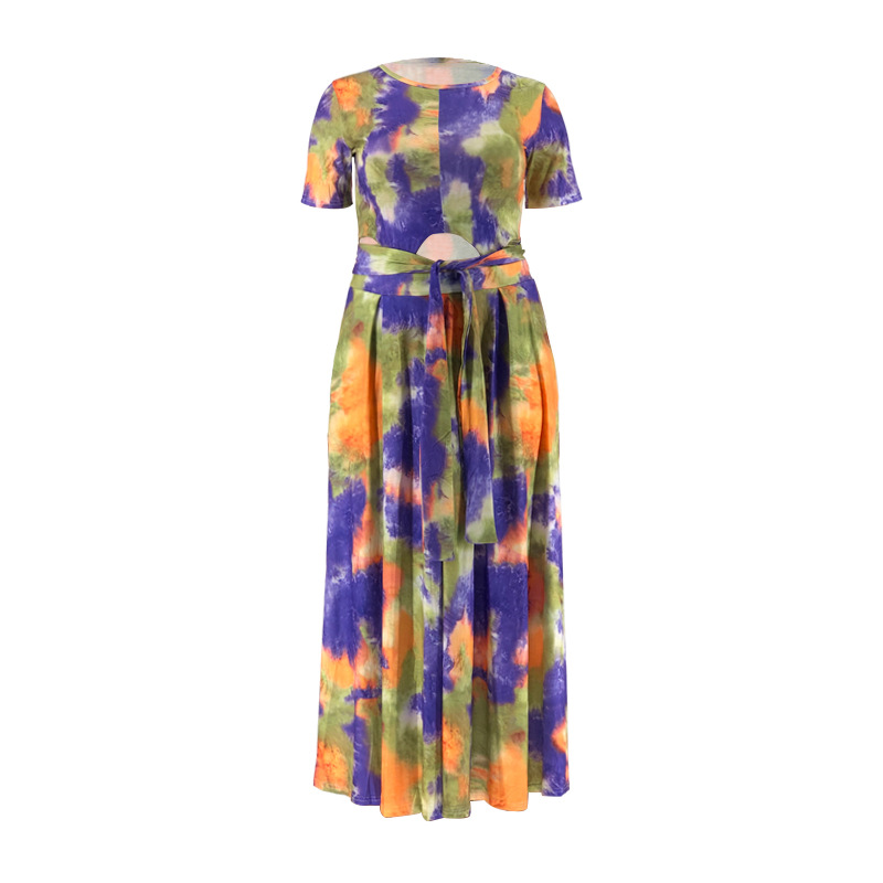 21087 Tie Dyed, heldere kleur, mode-casual set, tweedelige damesset in grote maten_voghion.com