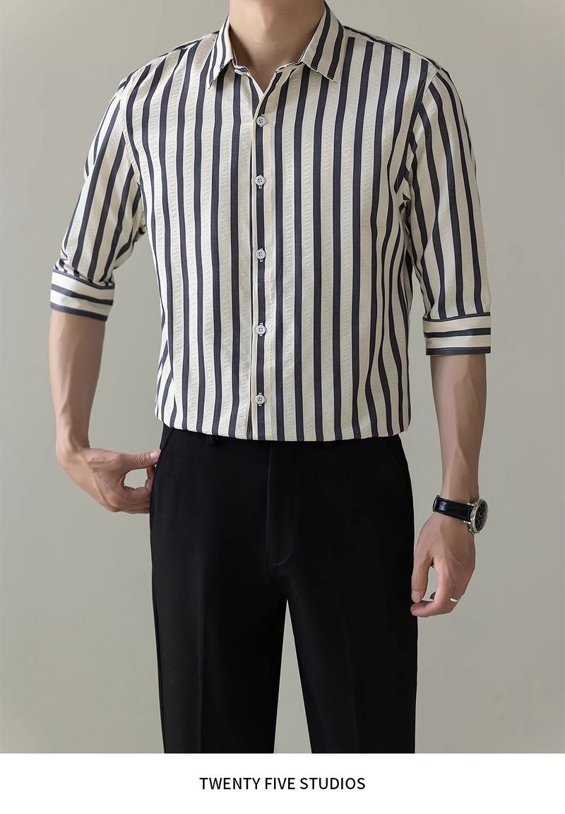Abbigliamento da uomo Polo con risvolto, camicia a maniche lunghe a cinque punte, giacca leggera e sottile con cardigan a righe verticali_voghion.com