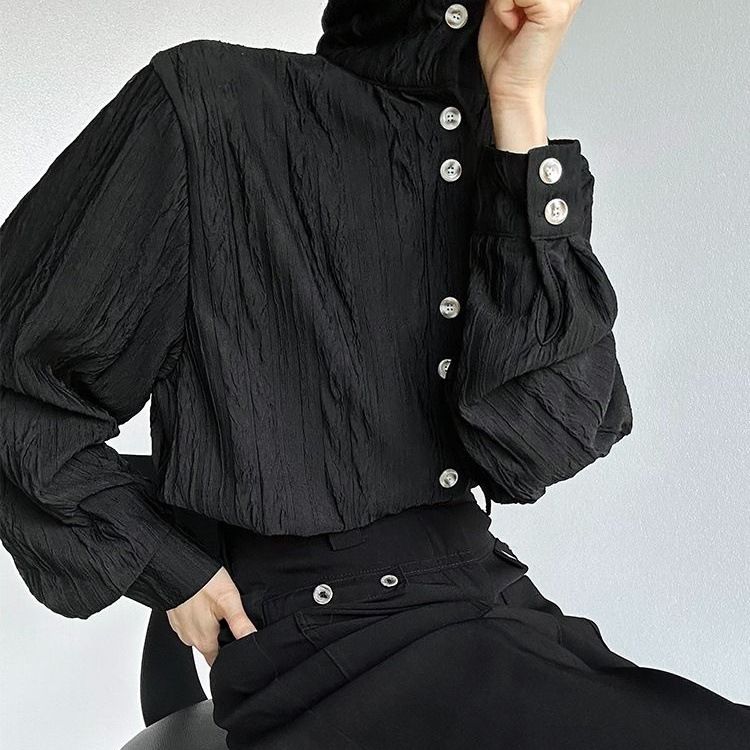 High-End Japanese Style Base 2025 Spring And Autumn Fashion New Textured Stand Collar Unisex Long Sleeve Shirt_voghion.com