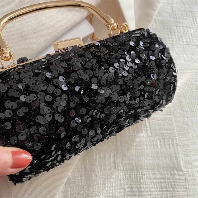 Borsa da pranzo da donna con paillettes e texture, stile quotidiano, borsa a tracolla con catena versatile_voghion.com