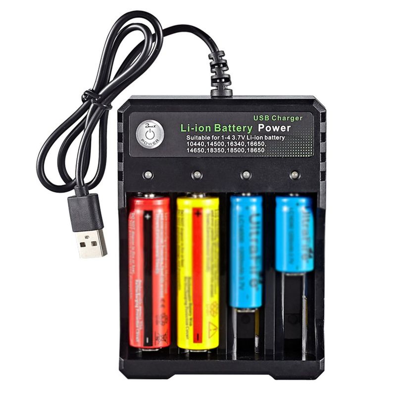 USB 18650 Battery Charger Black 4 Slots AC 110V 220V Dual For 18650 Charging 3.7V Rechargeable Lithium Battery_voghion.com