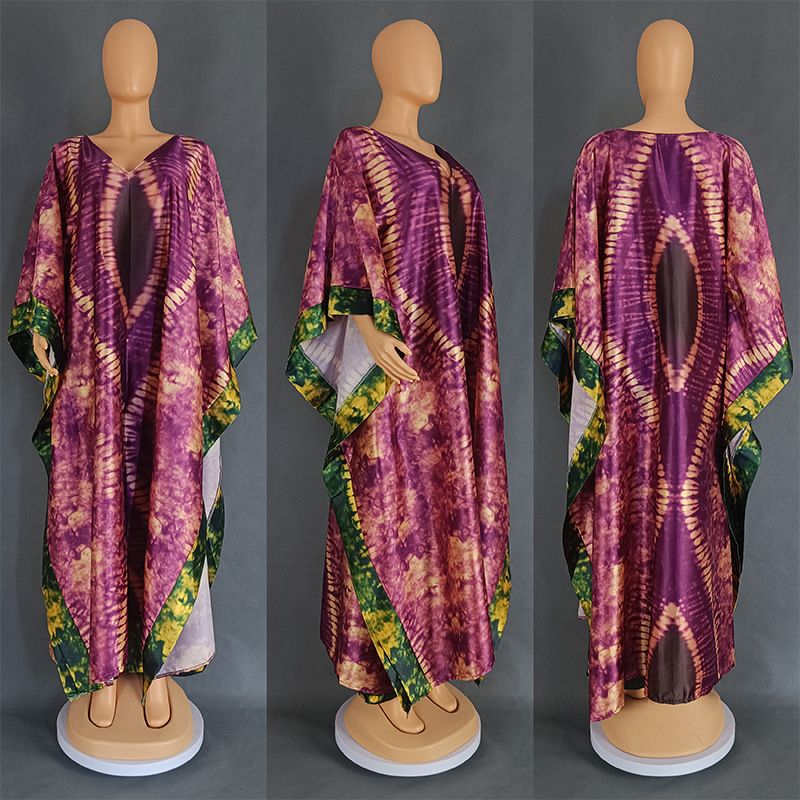 Women's Clothing Digital Printing Simulation Silk Satin Loose Trousers Robe Two Piece Suit_voghion.com