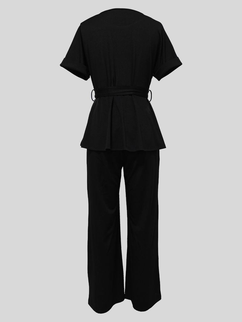 damkläder enfärgad axelbandstopp hög midja vida benbyxor mode casual kostym_voghion.com