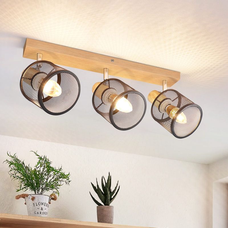 Glitzerlife Deckenstrahler 3 Flammig Weiß Deckenlampe Holz - Deckenleuchte E14 Moderne Deckenleuchte Schwenkbar 350° Max.25w Innen Holzoptik Spotlights Für Flur_voghion.com