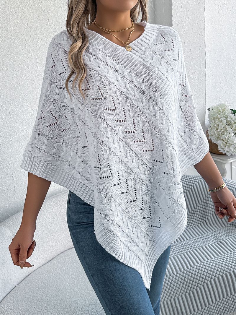 Cappotto in maglia a trecce larghe e casual, tinta unita, autunno inverno 2025, moda donna_voghion.com