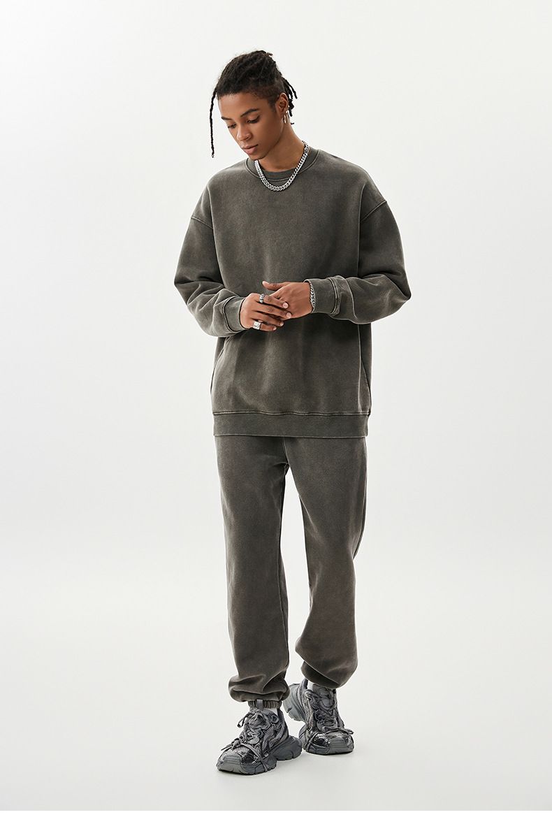 Unisex Heavyweight Fleece Tracksuit – Vintage Batik Print Hoodie & Jogger Set (S-XXL, 58% Polyester 42% Cotton)_voghion.com