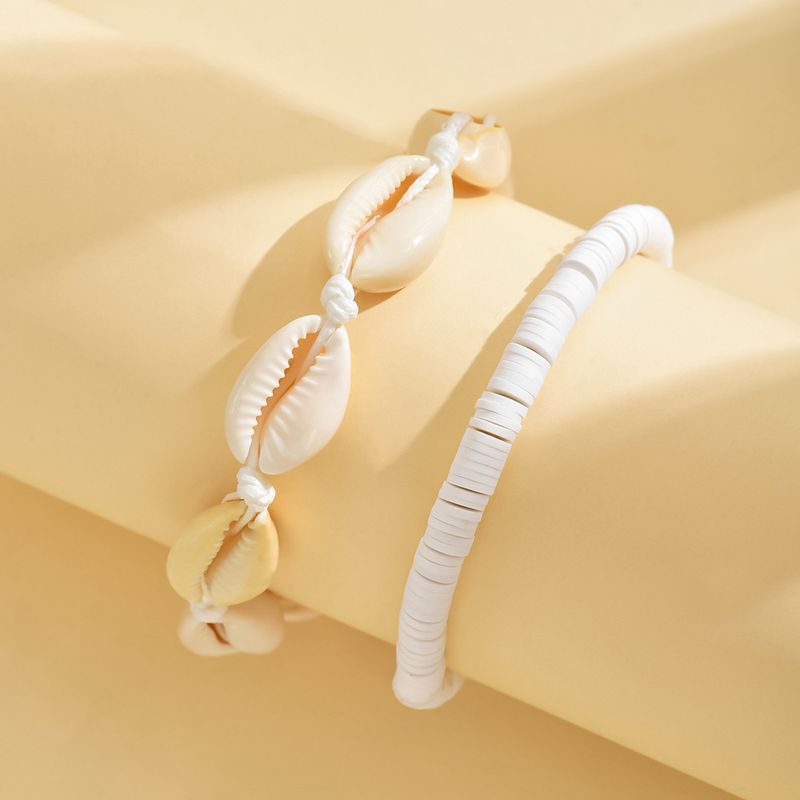 Bohemian Style Beach Vacation Soft Clay Conch Creative Anklet Two-Piece Set_voghion.com