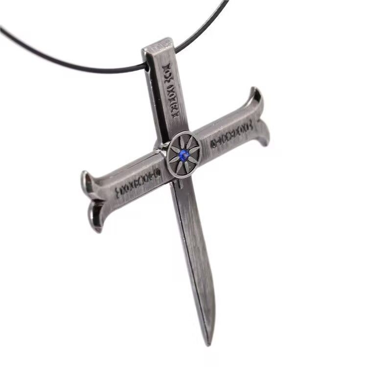 New One Piece Hawk Eye Mihawk Small Knife Weapon Self-Defense Pendant Cross Necklace For Men_voghion.com