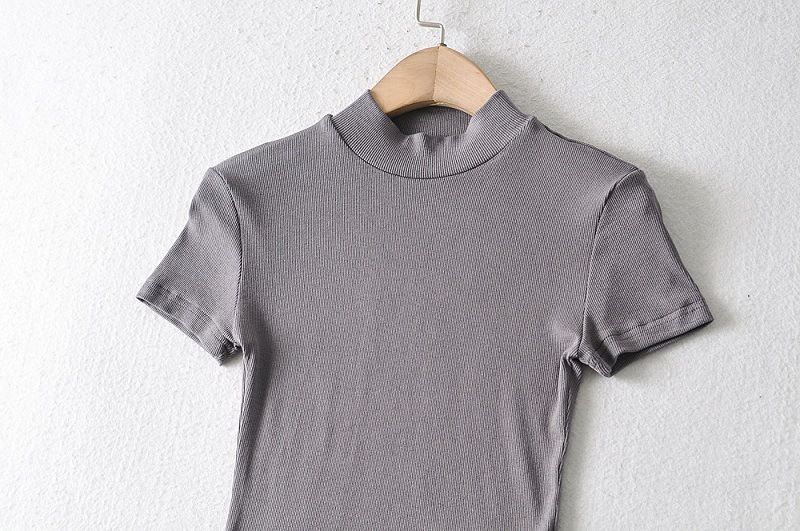 YPFF New Careful Machine Exposed Navel Half High Neck Short Sleeved T-shirt Women's Basic Versatile Slim Fit Top_voghion.com