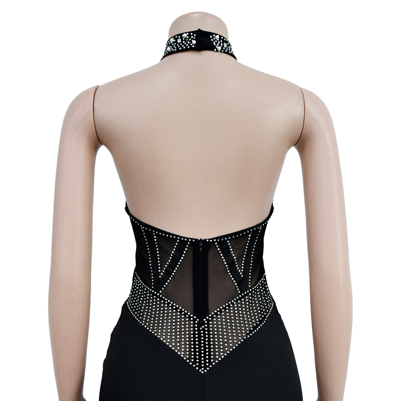 Women's mesh mesh perm beads sleeveless shorts jumpsuit_voghion.com