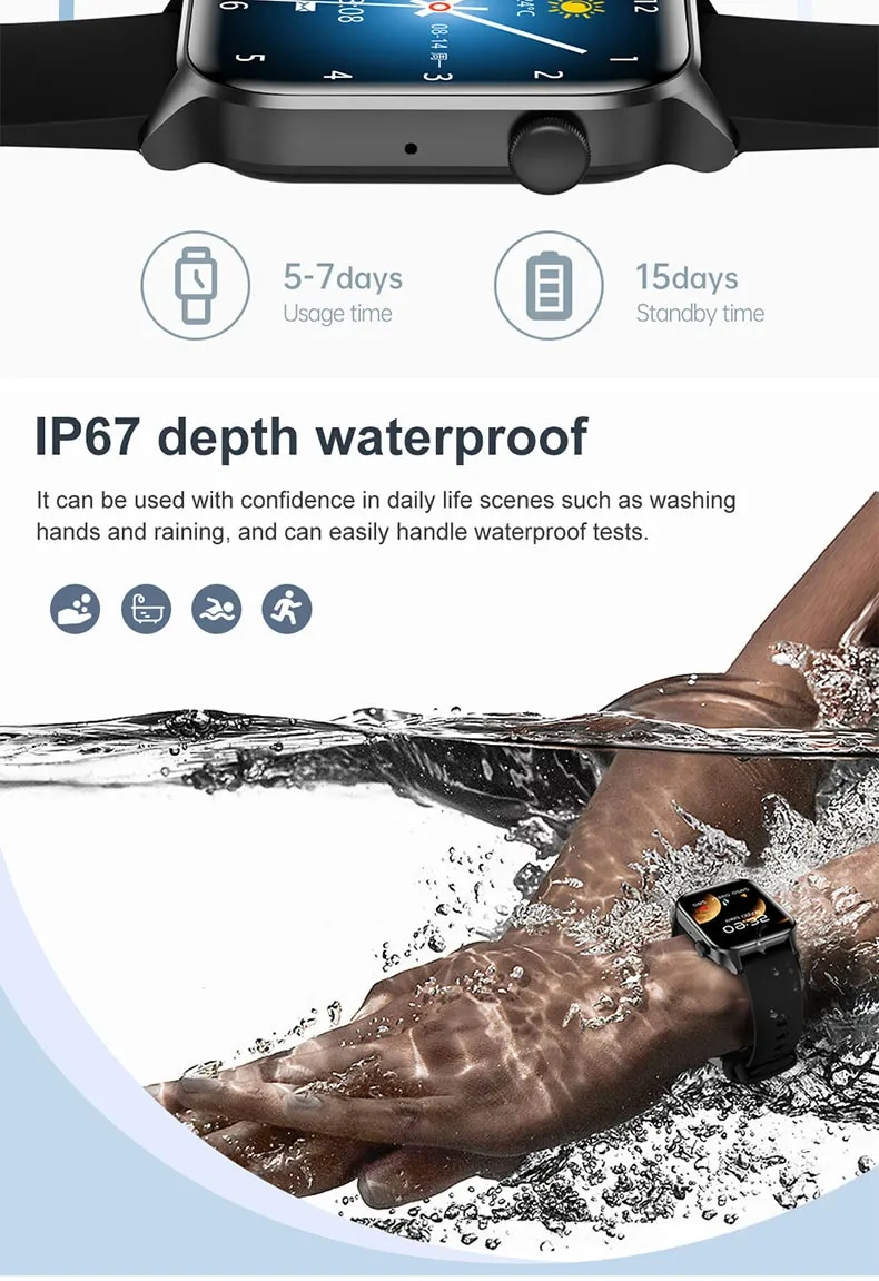 Bluetooth-oproep HD-display Waterdichte Fiess Tracker Smartwatch voor dames heren Gezondheidsmonitor Armband Smart Watch_voghion.com