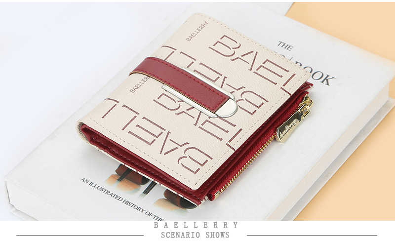 Baellerry Damen-Geldbörse im kurzen Stil, bedruckt, mehrere Kartenfächer, Münzgeldbörse mit Druckknopf, modischer Kartenhalter mit Reißverschluss für Frauen_voghion.com
