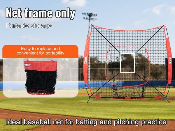 VEVOR 7x7 Ft Baseball Softball Practice Net, Portable Baseball Training Net For Hitting Batting Catching Pitching, Backstop Baseball Equipment Training Aids With Strike Zone_voghion.com