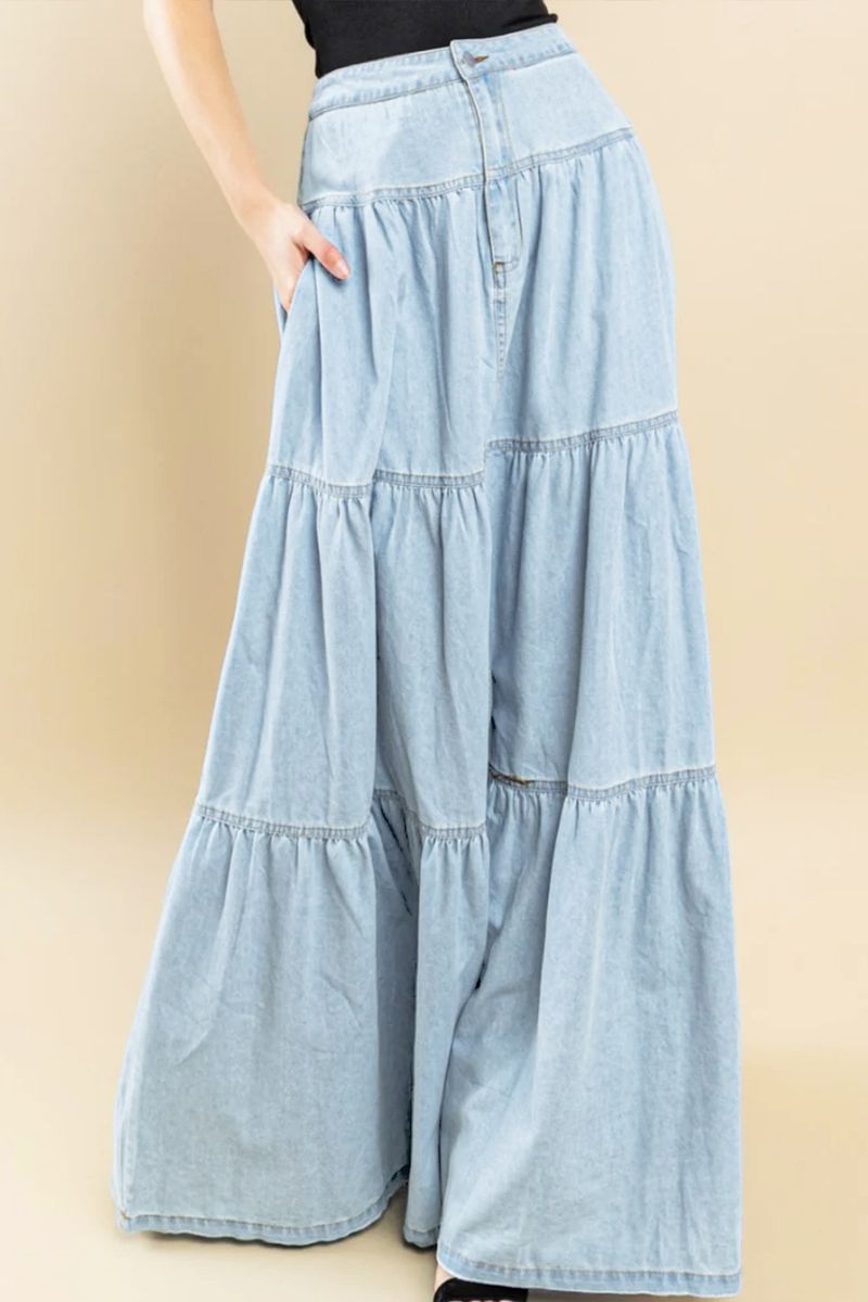 Vintage Low-Rise Denim Skirt For Women - Distressed High Waist Streetwear Mini Skirt With Ruffled Hem, Summer Casual Aesthetic, Blue Washed_voghion.com