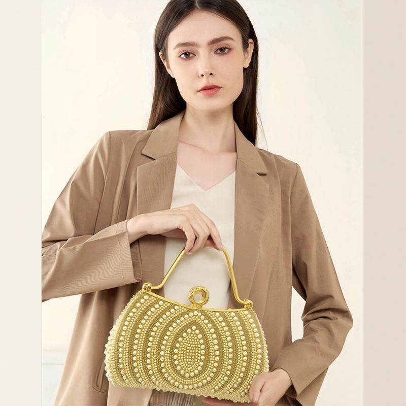 2025 Nuova borsa da sera alla moda con diamanti intarsiati di perle, piccola borsa a tracolla per feste_voghion.com