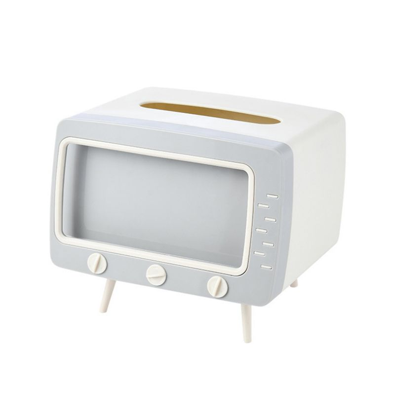 Kunjiuyou Scatola di fazzoletti 2 in 1 Multifunzionale a Forma di TV Dispenser di Carta Portatovaglioli Porta Telefono per Desktop-Bianco_voghion.com