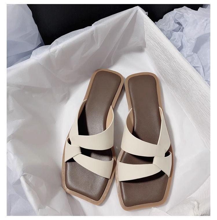 Ciabatte quadrate intrecciate, estate 2025, nuove, con fondo piatto, per donna, sandali da spiaggia versatili e casual in morbida pelle_voghion.com