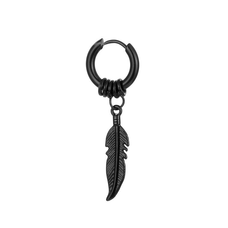 Pendientes de aro de acero de titanio con plumas, estilo hip hop callejero, colgantes de moda, joyería_voghion.com