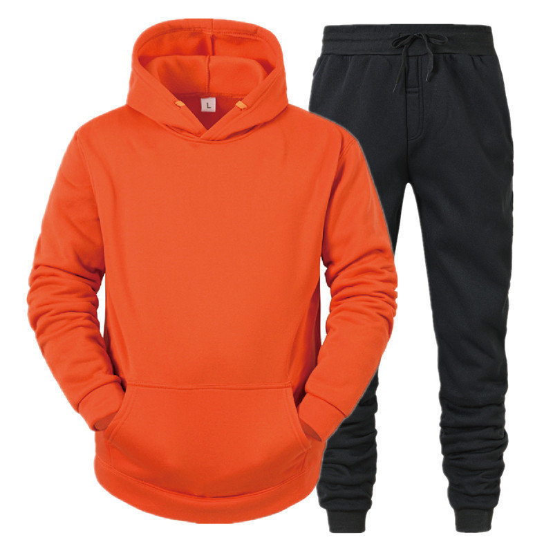 Straight Hoodie Smooth Plate Solid Color Sweater Sport 2 Piece Set Autumn And Winter Fleece_voghion.com