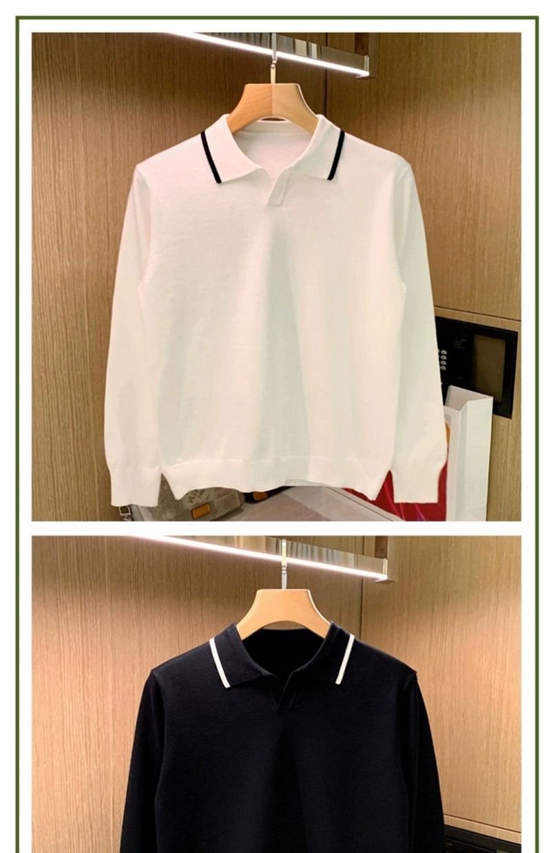 Minimally Casual Men's Clothing High-end Feel Rugged Handsome Style. Knitted Sweater For Autumn, Top With A Collar And_voghion.com