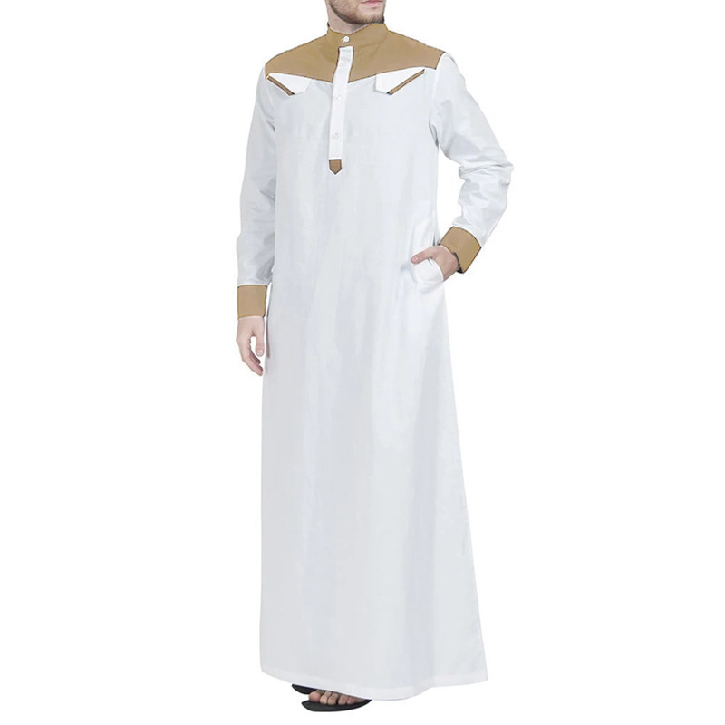 2025 Autumn/Winter New Muslim Men's Loose Stand Collar Contrasting Long Sleeve Ethnic Style Jumpsuit_voghion.com