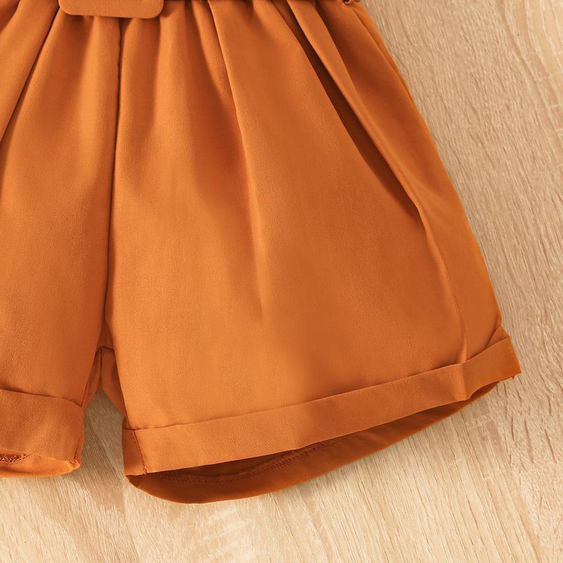 New Summer Girls' Set, Small Medium Children's Diagonal Shoulder Suspender with Flying Sleeves Top+Shorts and Hat Three_voghion.com