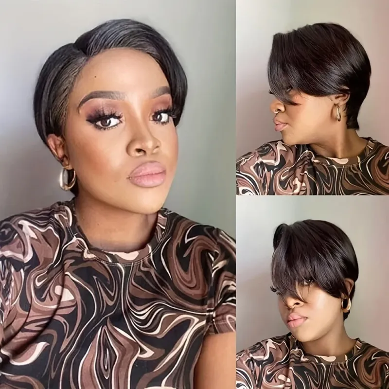 13x4x1 T Delspets Peruk Rak Kort Bob Peruk Remy Äkta Hår Peruker För Kvinnor_voghion.com