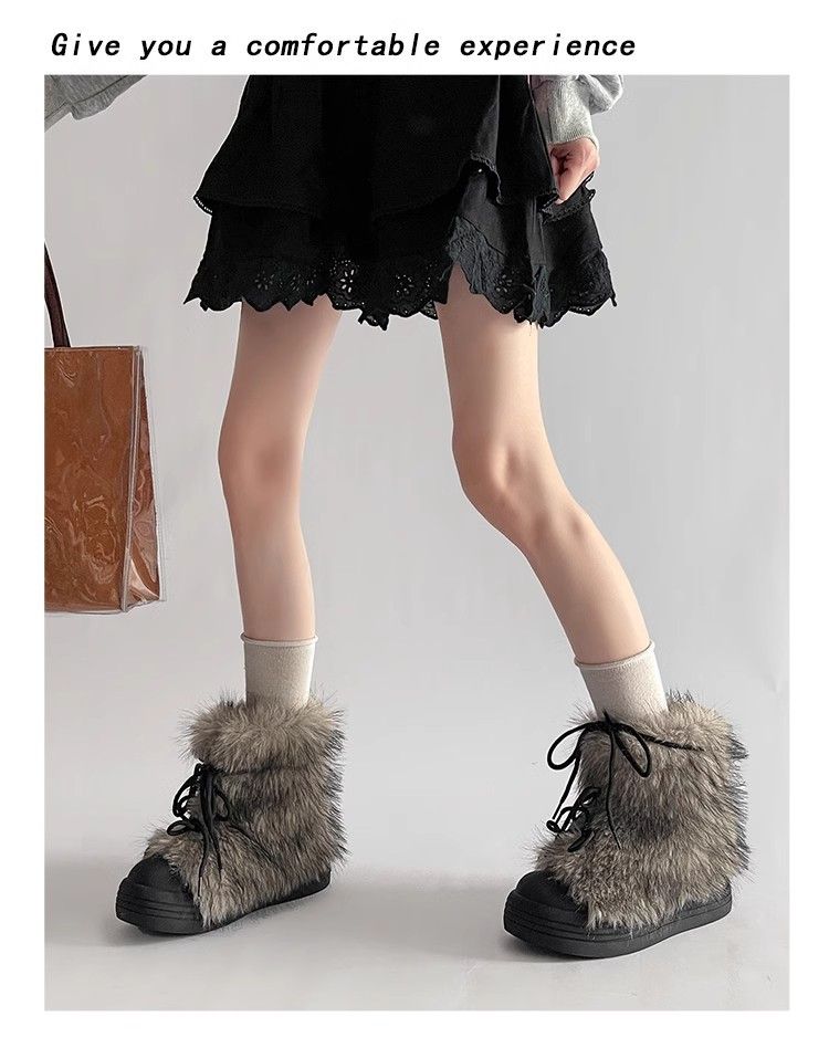 Women's Shoes Snow Boots Comfortable Lightweight Warm Thick Soled Inner Heightening Real Fur Snow Boots_voghion.com