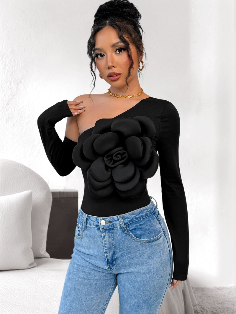2025 New Elegant And Sexy Three-dimensional Decorative One-shoulder Off-the-shoulder Solid-color Tights_voghion.com