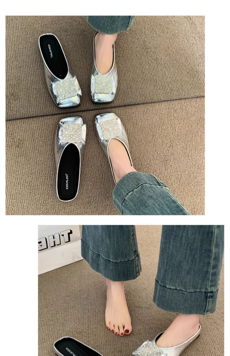 Baotou Mezze Ciabatte Estive Capispalla 2025 Nuovo Stile Super Hot One Step Stepping Donna Francese Lusso Argento Singolo_voghion.com