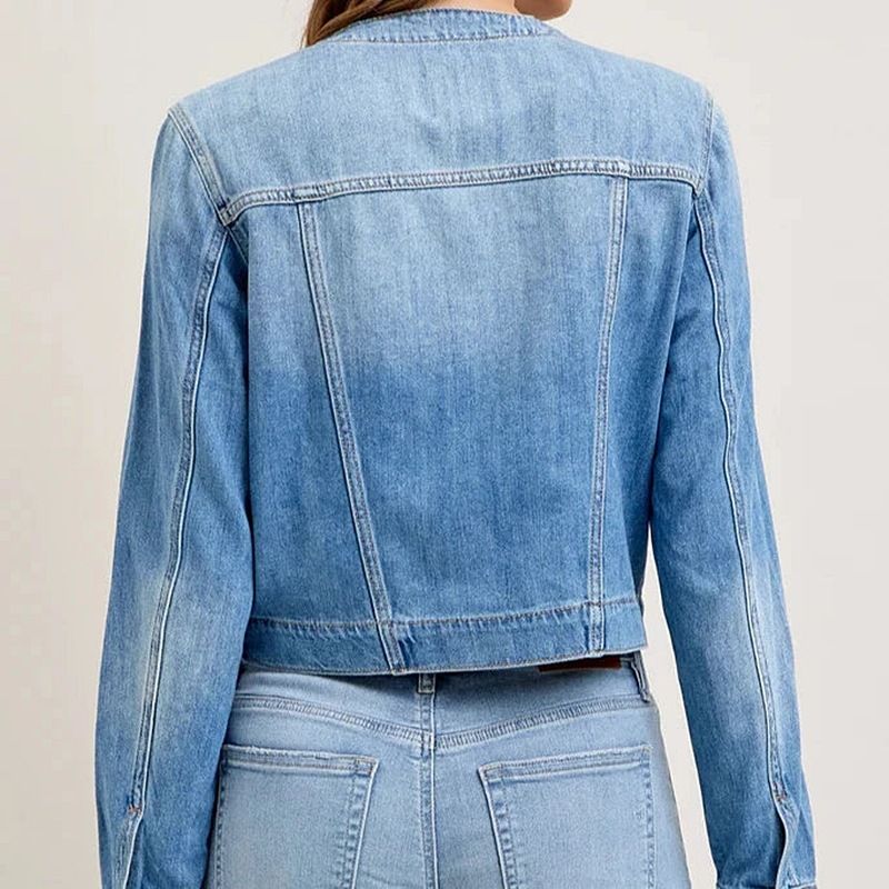 Retro Streetwear Denim Jacket – Cropped Slim Fit Women's Spring Jacket (Blue, S-2XL)_voghion.com