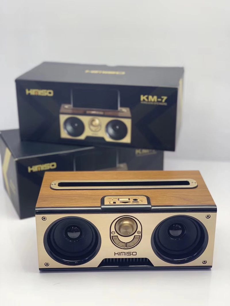 New KM-7 Wooden Wireless Portable Outdoor Radio Card Slot Bluetooth Speaker_voghion.com