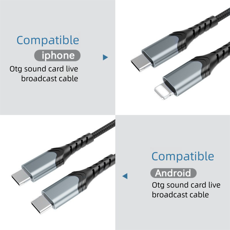 Adatto per iPhone OTG Scheda audio dati Cuffie audio Cavo di ricarica per streaming live multifunzione di tipo C_voghion.com