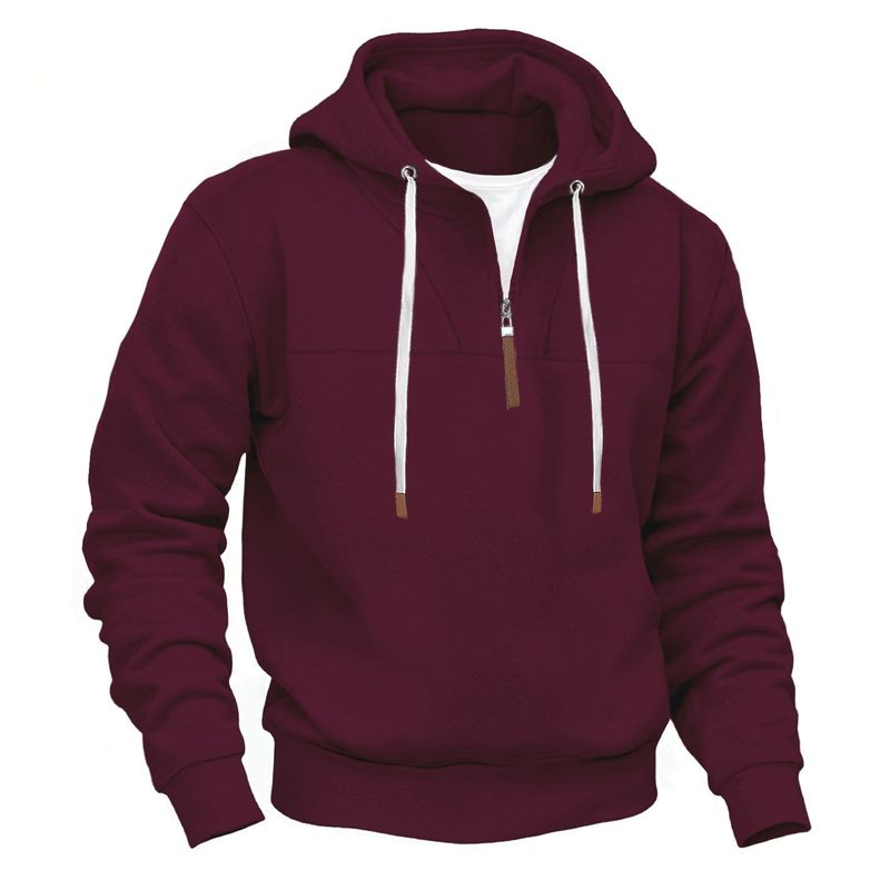 Unisex-Kapuzenpullover mit Fleecefutter und halbem Reißverschluss – Übergroßer passender Pullover für Paare mit Kontrasteinsätzen (Weiß/Marineblau/Schwarz/Hellgrau/Khaki/Burgunderrot, S-XXXL)_voghion.com