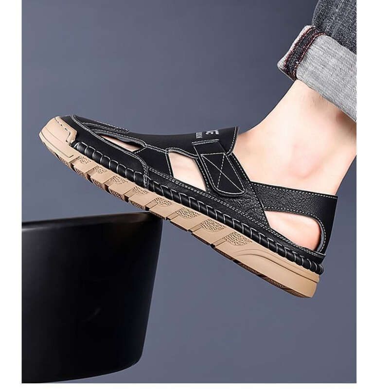 Sandali traspiranti da uomo, scarpe con fori, scarpe comode in pelle da guida casual da uomo con suola morbida_voghion.com