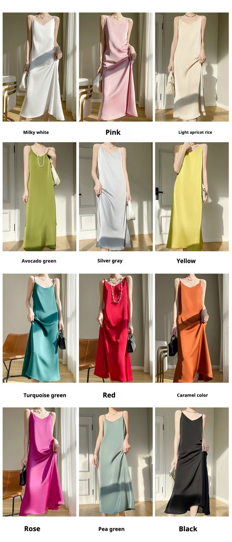 French Dress 25 Years Mulberry Silk Summer Women's High-End Temperament Suspender Base Acetate Satin Long Skirt_voghion.com