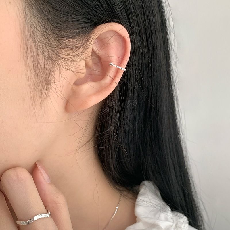 Korean Version S Pure Silver Cuff For Women, Braided Rope Shape, Unique Elegant, Niche High-end Feel, Non-pierced Studs_voghion.com