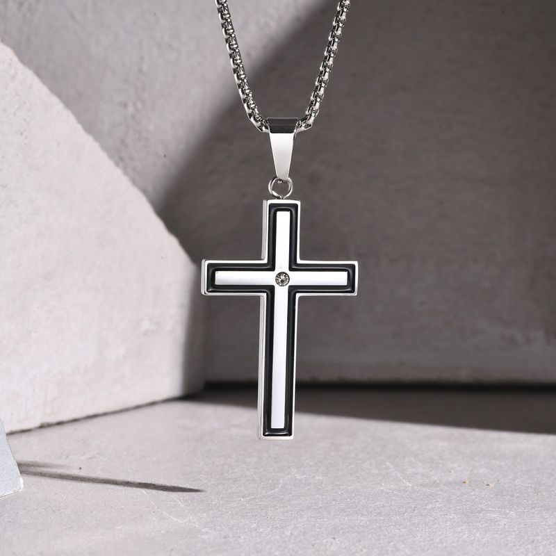 Collana con ciondolo a croce da uomo, in acciaio, accessori moda_voghion.com