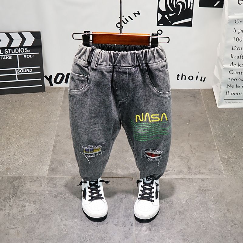 Kid's Clothing 2024 Spring and Autumn New Denim Clothes Two piece Letter Sweater Jeans_voghion.com
