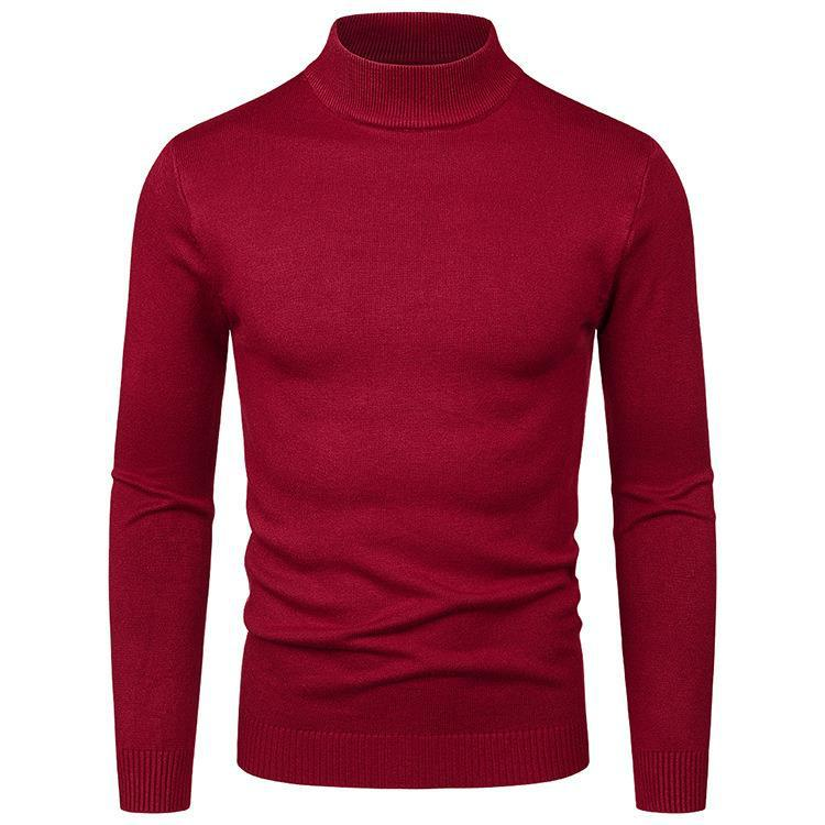 Men's solid color semi-turtleneck slim-fit pullover sweater sweater casual base_voghion.com