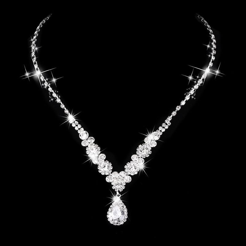 Set di gioielli da donna, set di gioielli da sposa alla moda, set da tre pezzi con collana, orecchini e bracciale a forma di goccia di angelo, zirconi e strass abbaglianti._voghion.com